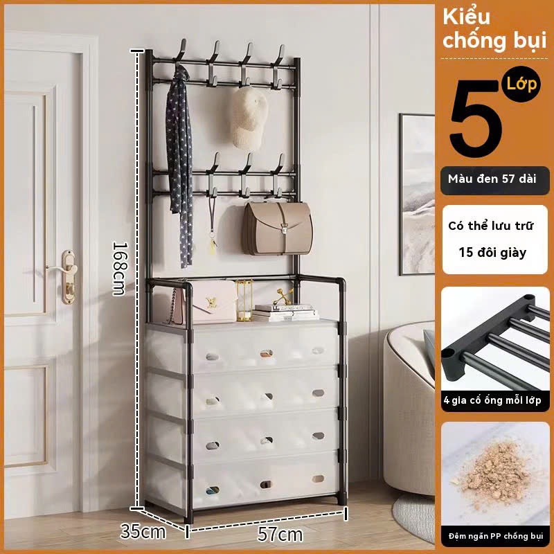 Product image Kệ 5 Tầng Để Giày Dép Có Màng Chắn Bụi, Kệ Giày Dép 5 Tầng Khung Thép Carbon, Tặng Kèm 8 Móc Treo Đồ 1