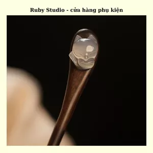 Trâm cài tóc hình cáo ngọc trắng - Ảnh thật.