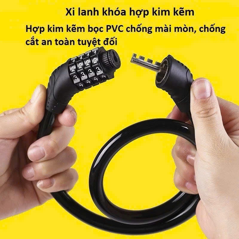 Dây khoá 4 số đổi được mật mã dễ dàng sử dụng an toàn cho xe,  KHÓA XE CHỐNG TRỘM - MÃ: KHOASO768,