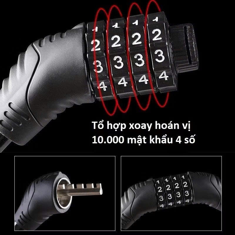Dây khoá 4 số đổi được mật mã dễ dàng sử dụng an toàn cho xe,  KHÓA XE CHỐNG TRỘM - MÃ: KHOASO768,