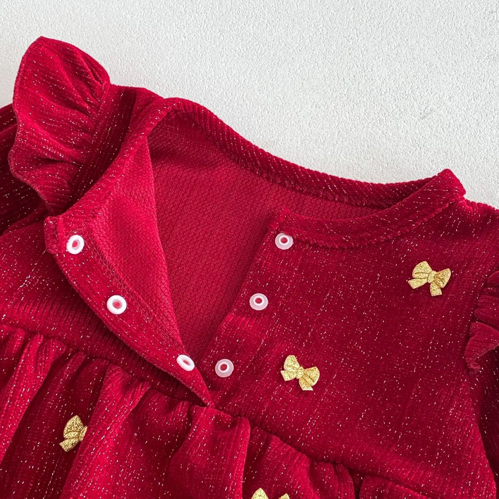 (HÀNG CÓ SẴN) Bodysuit nhung đỏ hàng qccc thu đông cho bé gái Hàn Quốc xinh xỉu chất đẹp