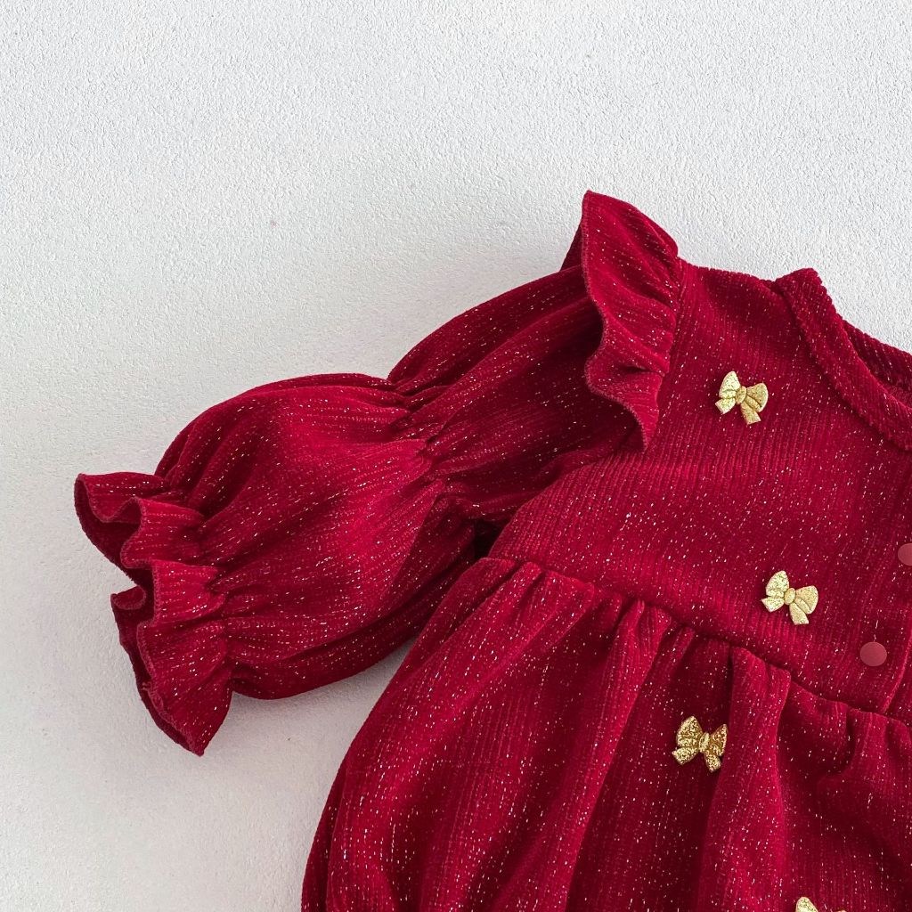 (HÀNG CÓ SẴN) Bodysuit nhung đỏ hàng qccc thu đông cho bé gái Hàn Quốc xinh xỉu chất đẹp