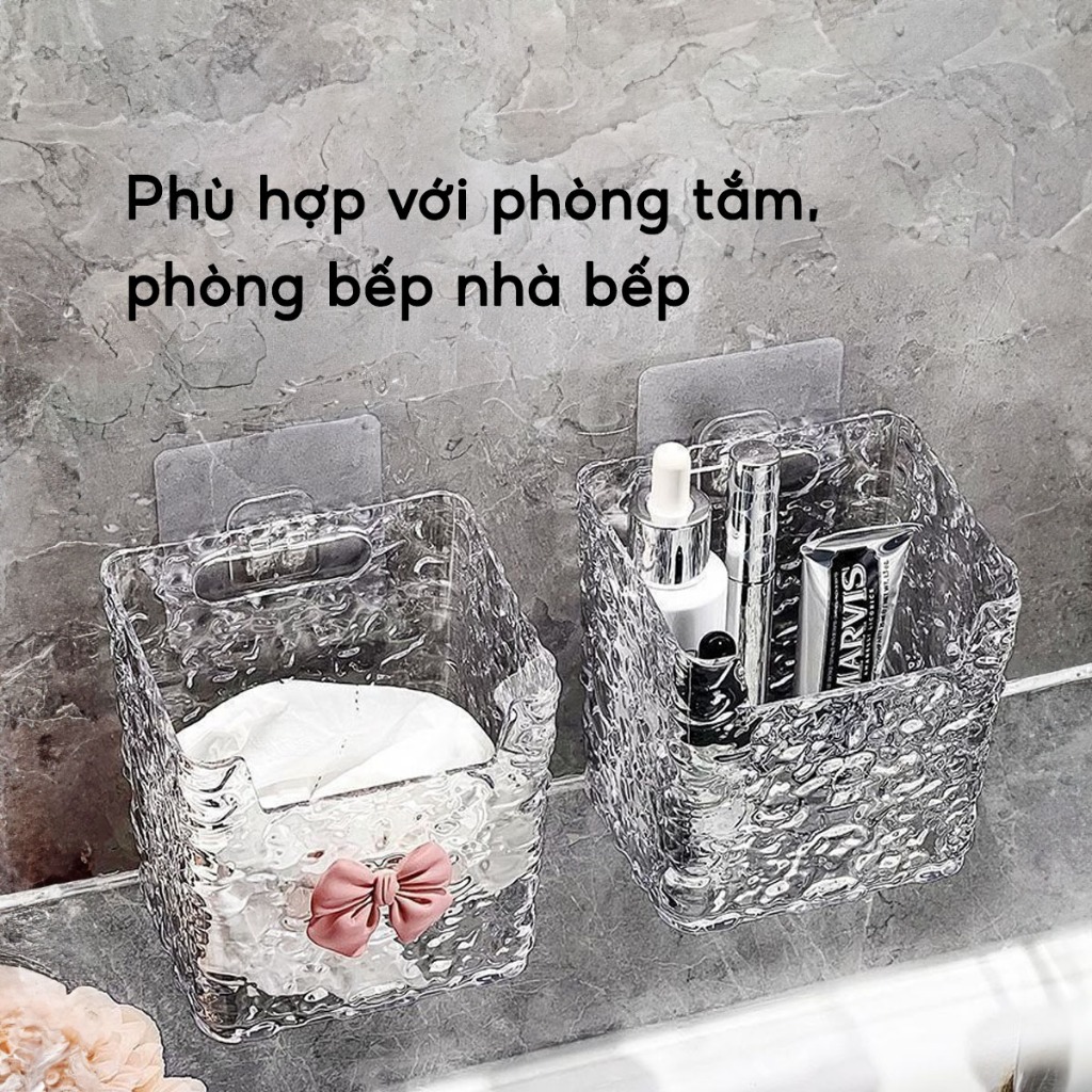 Khay Đựng Đồ Dán Tường JYoohome Kệ Đựng Bông Tẩy Trang, Đồ Trang Điểm Mỹ Phẩm Nhà Tắm Trong Suốt