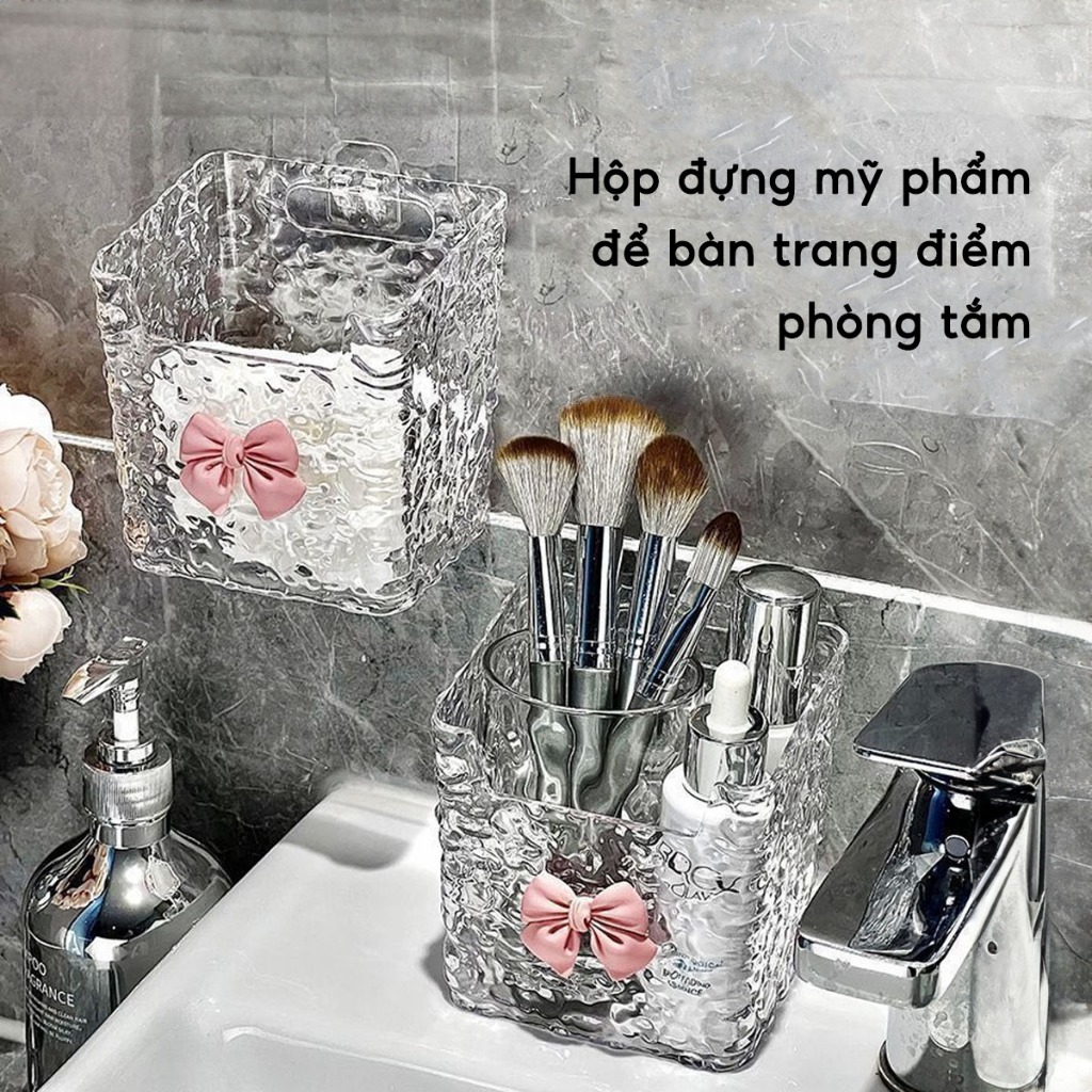 Khay Đựng Đồ Dán Tường JYoohome Kệ Đựng Bông Tẩy Trang, Đồ Trang Điểm Mỹ Phẩm Nhà Tắm Trong Suốt