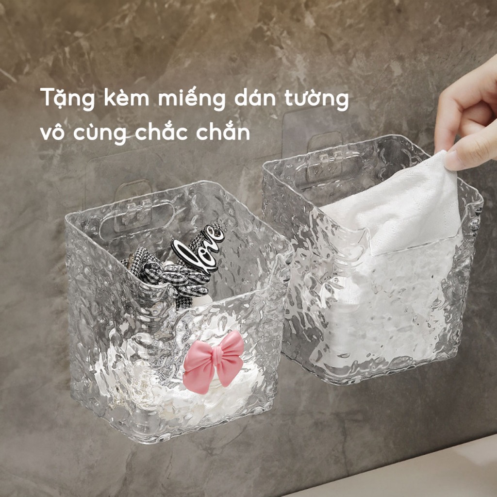 Khay Đựng Đồ Dán Tường JYoohome Kệ Đựng Bông Tẩy Trang, Đồ Trang Điểm Mỹ Phẩm Nhà Tắm Trong Suốt