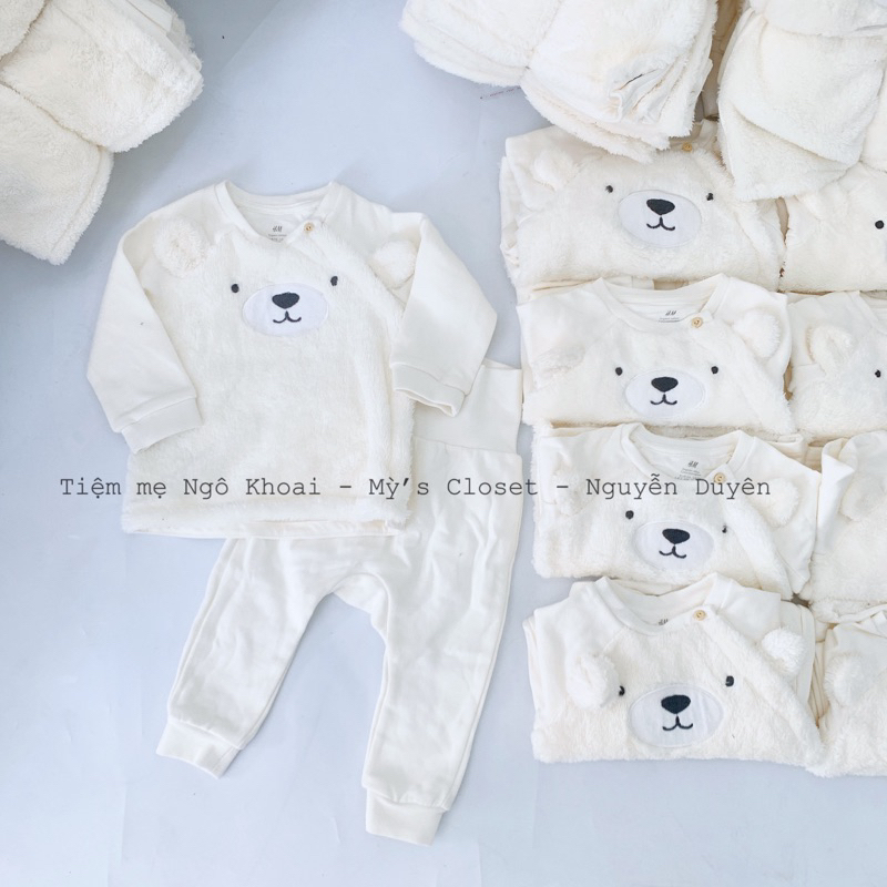 [MD156] H.M Bộ áo lông kèm quần hoạ tiết gấu trắng cho bé yêu xinh xắn