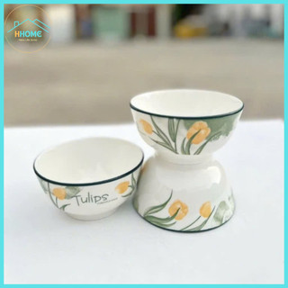 Bộ 10 Chén Sứ Ăn Cơm 11.5cm – Họa Tiết Hoa Tulip Sang Trọng, Bát Sứ Cao Cấp – HùngHome