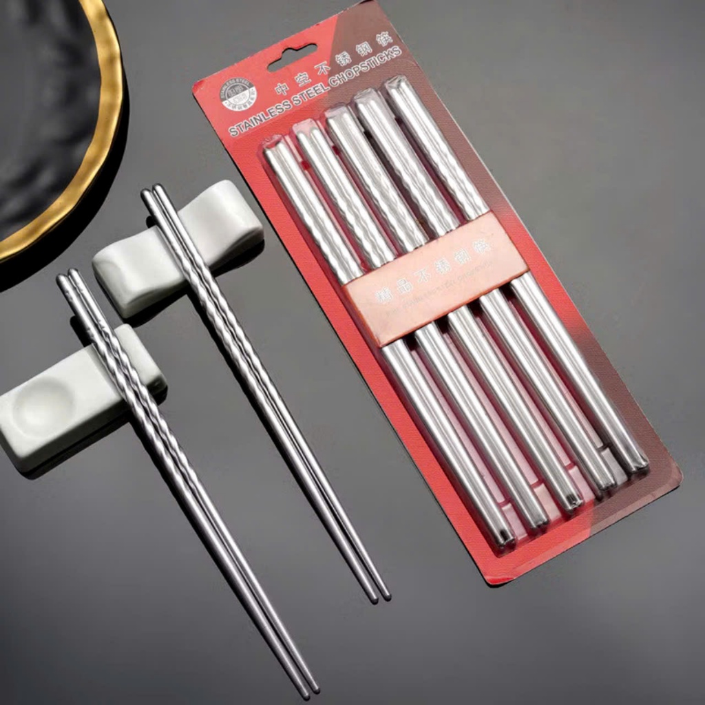 VỈ ĐŨA INOX, Đũa Inox 304 Chống Trượt HÀN QUỐC-Đũa Cao Cấp- Đũa Ăn Cơm - 5 Đôi Inox Gia Dụng - MA:6DUAINOX