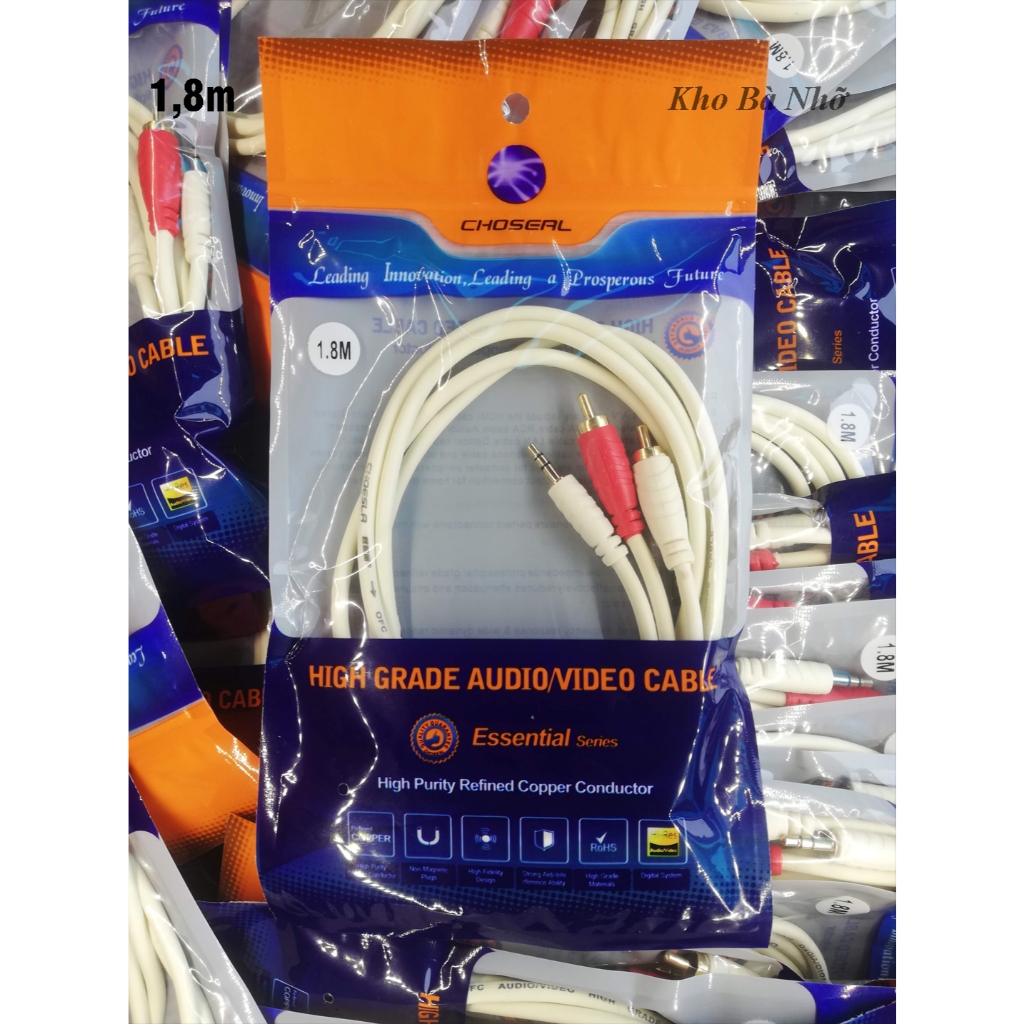 (1,8 mét). Dây 1 đầu 3.5mm ra 2 AV chính hãng CHOSEAL.