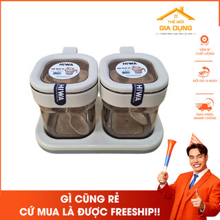 Bộ hũ gia vị vuông Hiwa 2 khay, nắp đậy kín, kèm muỗng