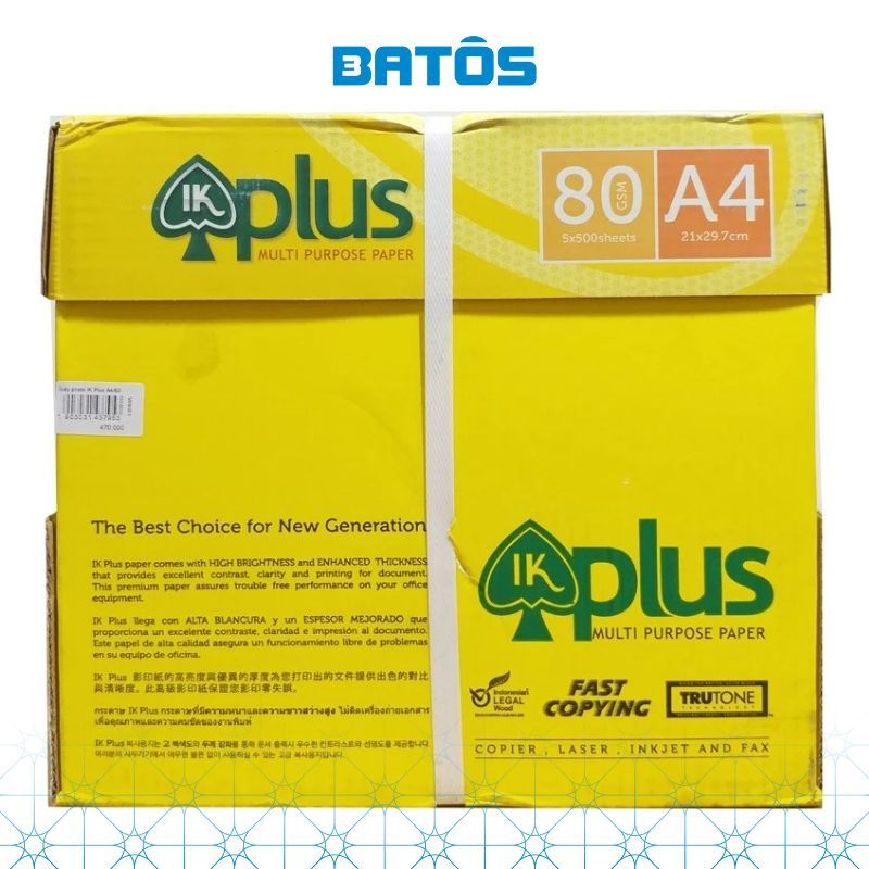 [Có VAT] Thùng Giấy A4 IK Plus 80gsm (5 reams), nhập khẩu từ Indonesia