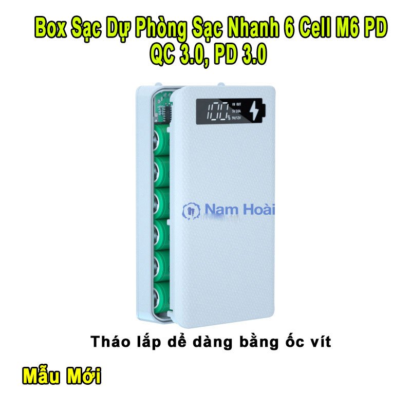[HCM]Box sạc dự phòng 6 cell sạc nhanh QC 3.0 PD 3.0 M6 PD dể dàng tháo ...