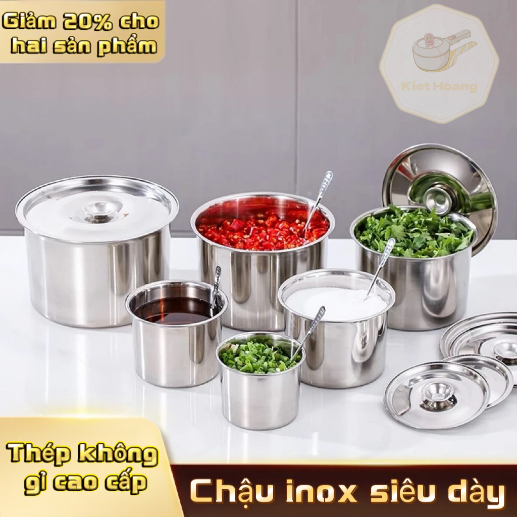 Hộp đựng gia vị inox có nắp 12-24cm, thố inox, âu inox dày dặn, an toàn ...