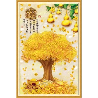 Tranh cây kim tiên dán tường, tranh thần tài di lặc, tranh in trên chất liệu vải lụa (shop tặng kèm keo dán)