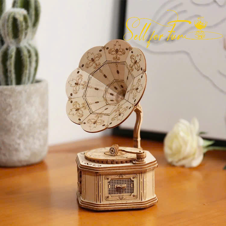 Đồ Chơi Lắp Ráp Mô Hình Gỗ 3D ROBOTIME ROLIFE Mô Hình Máy Hát Cổ Điển Gramophone TG408