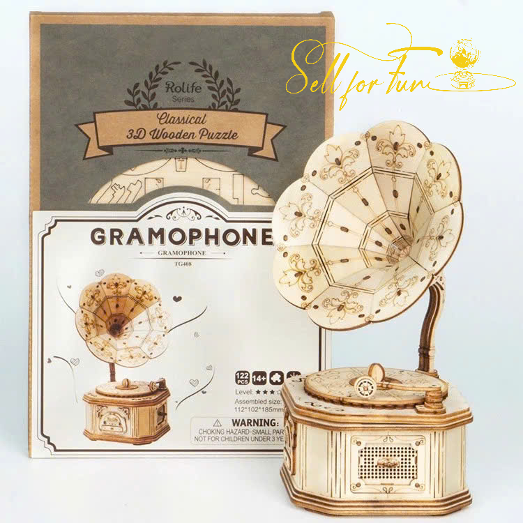 Đồ Chơi Lắp Ráp Mô Hình Gỗ 3D ROBOTIME ROLIFE Mô Hình Máy Hát Cổ Điển Gramophone TG408