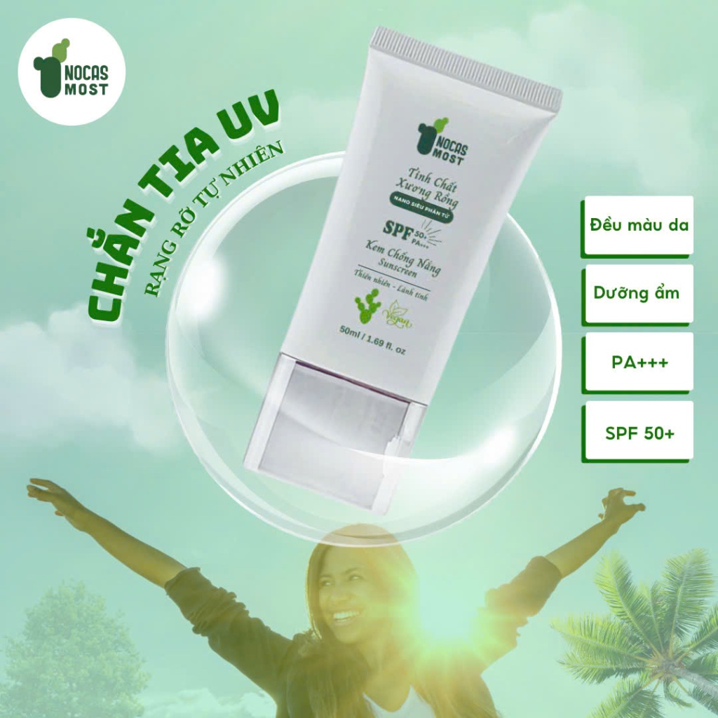 Kem chống nắng thiên nhiên Nocas Most chiết xuất từ Xương rồng thấm nhanh an toàn SPF 50+, PA+++ 50g