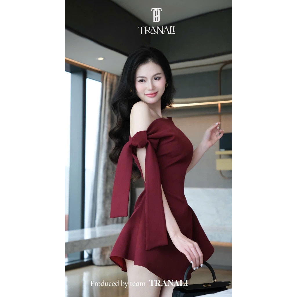 Đầm váy nữ lệch vai buộc dây phối chân váy dáng xoè, Đầm váy nữ ba màu chiết eo phối chân váy ngắn basic  hàng MAY LẠI