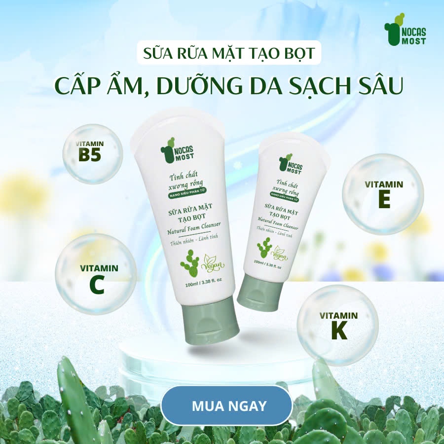 Sữa rửa mặt tạo bọt thiên nhiên Nocas Most chiết xuất xương rồng làm sạch sâu, sáng mịn da 100g