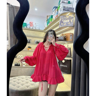 [V1.828] Váy Tơ Babydoll Tay Dài Hàng 2 Lớp Cổ V Form Xoè 3 Màu Siêu Xinh (lót lụa, tay khuy ngọc)
