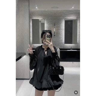 [V1.828] Váy Tơ Babydoll Tay Dài Hàng 2 Lớp Cổ V Form Xoè 3 Màu Siêu Xinh (lót lụa, tay khuy ngọc)
