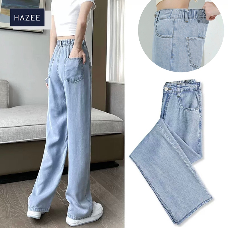 Quần Jeans lưng thun HAZEE thiết kế 2in1 (Khóa + Chun) chất liệu mềm mịn co giãn quần ống rộng