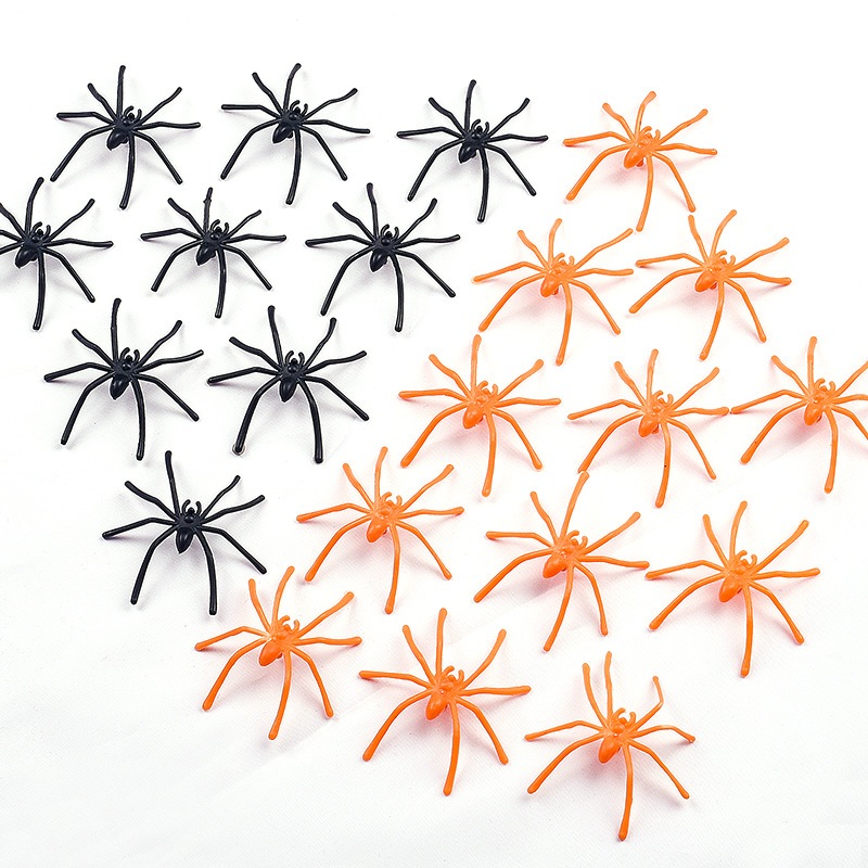 Nhện nhựa màu đen màu cam trang trí halloween gắn trên tơ nhện , mạng nhện