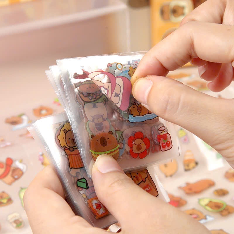 Hộp 96 tấm sticker Capybara, miếng dán DIY trong hình Capybara nhiều mẫu, chuột lang nước đáng yêu cute