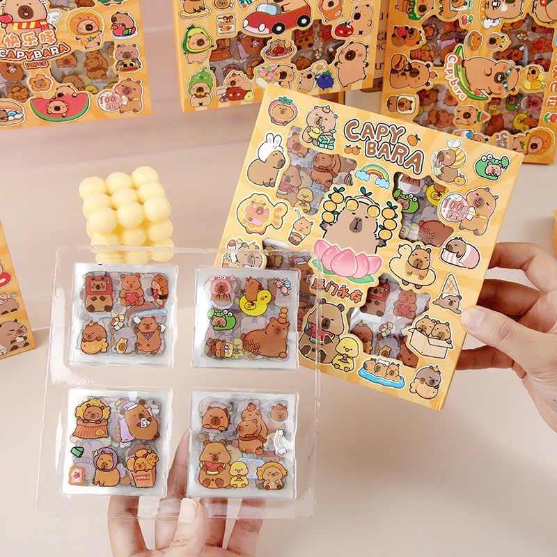 Hộp 96 tấm sticker Capybara, miếng dán DIY trong hình Capybara nhiều mẫu, chuột lang nước đáng yêu cute