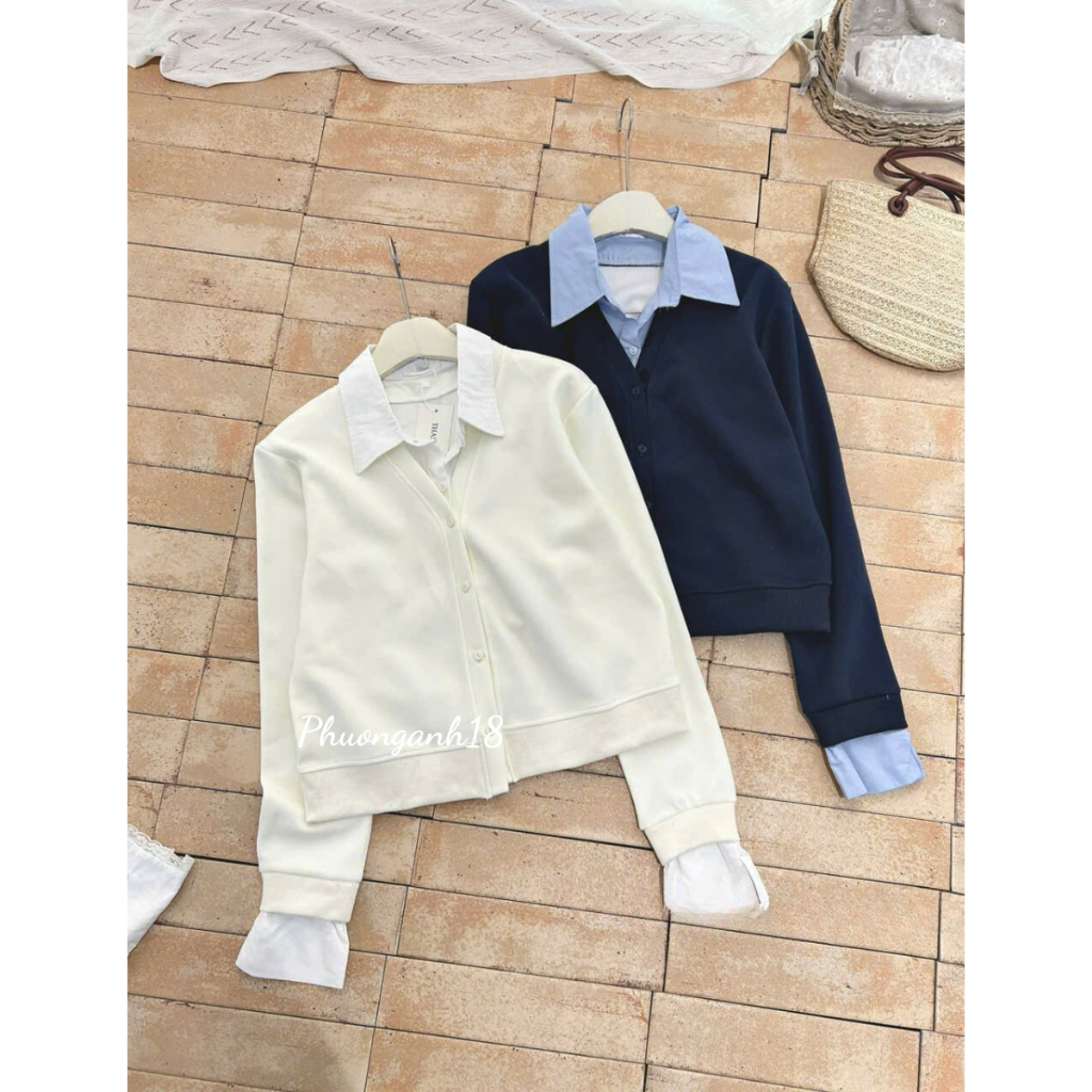 Set áo Nỉ cúc cài phối cổ sơ mi