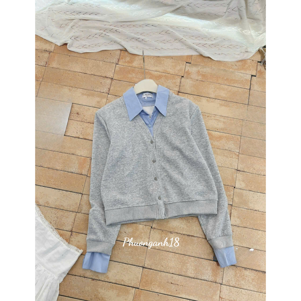 Set áo Nỉ cúc cài phối cổ sơ mi