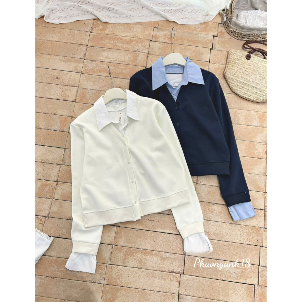 Set áo Nỉ cúc cài phối cổ sơ mi