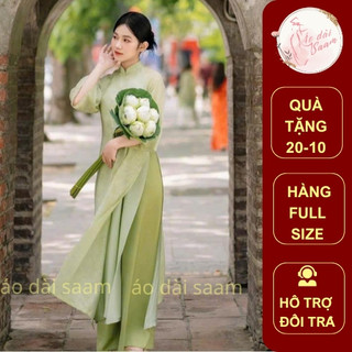 Áo dài nữ cách tân dáng suông cửu nguyệt xanh áo dài Saam màu xanh rêu tay lỡ 4 tà hottrend Tết 2025