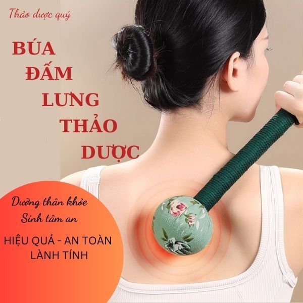 Búa dưỡng sinh thảo dược đấm lưng cán dài 31cm tiện dụng, giảm đau nhức mỏi cổ gáy, lưng, tay chân