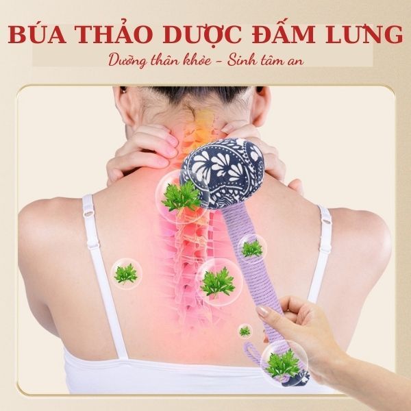 Búa dưỡng sinh thảo dược đấm lưng cán dài 31cm tiện dụng, giảm đau nhức mỏi cổ gáy, lưng, tay chân