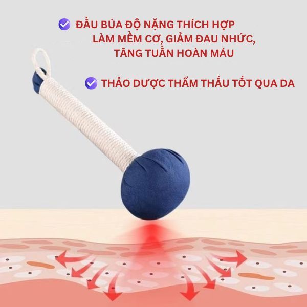 Búa dưỡng sinh thảo dược đấm lưng cán dài 31cm tiện dụng, giảm đau nhức mỏi cổ gáy, lưng, tay chân