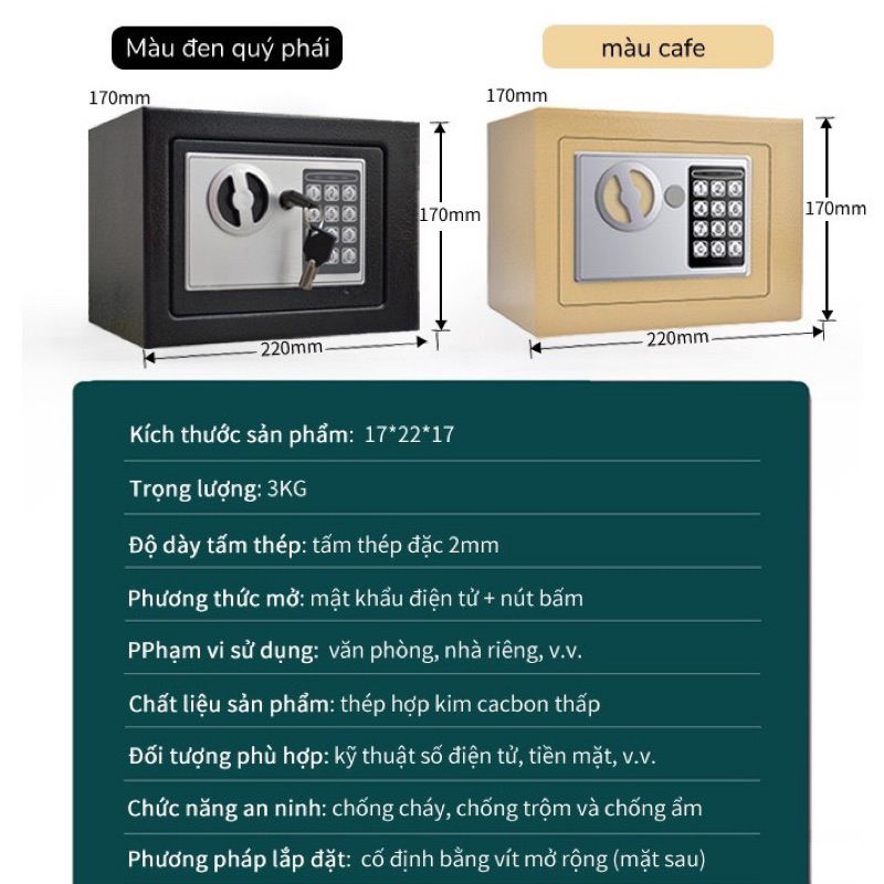 Két sắt mini khoá điện tử 17E, có khe đút tiền, có độ bao mật cao chống cháy nổ