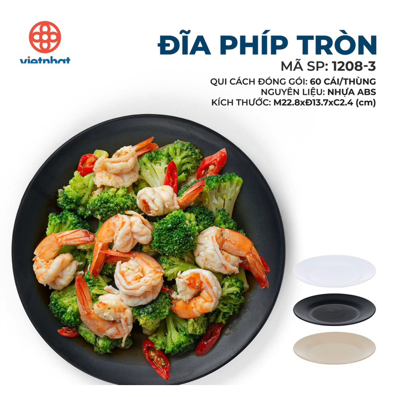 Hàng Chính Hãng Đĩa phíp tròn Việt Nhật nhiều cỡ (1208 - 3 màu) Đĩa nhựa đựng bánh kẹo, thức ăn dày dặn tiện dụng AMIZIN