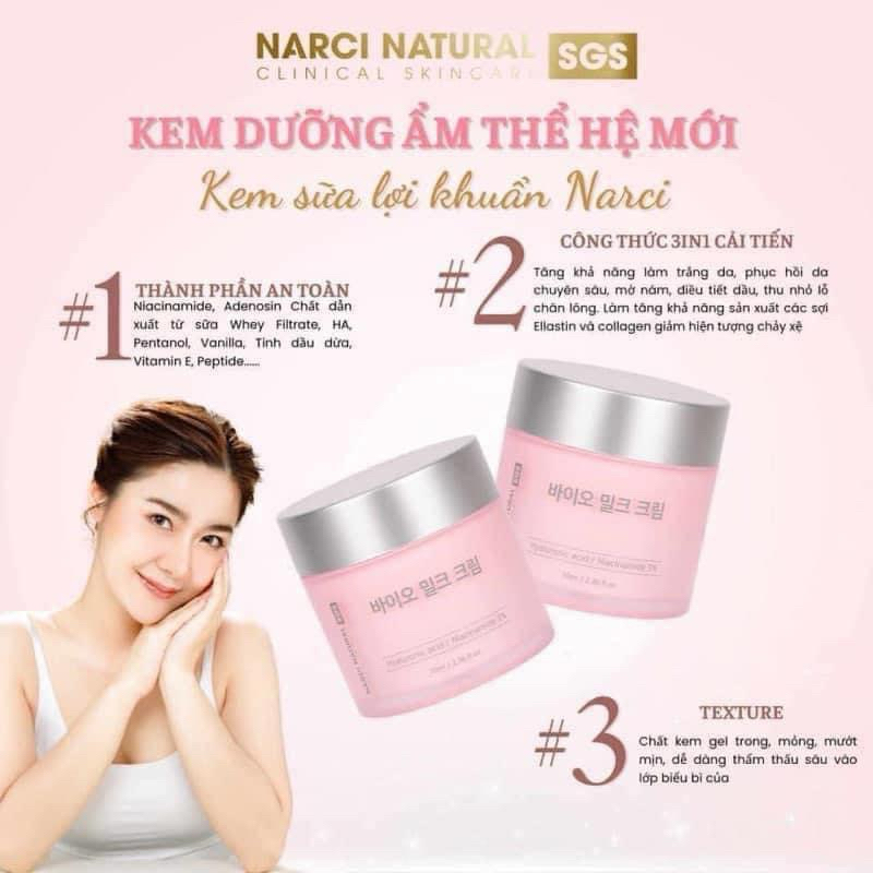 Kem dưỡng Narci Natural bio milk cream 70ml - hạn 2027 Hàn Quốc kem narci  IS53