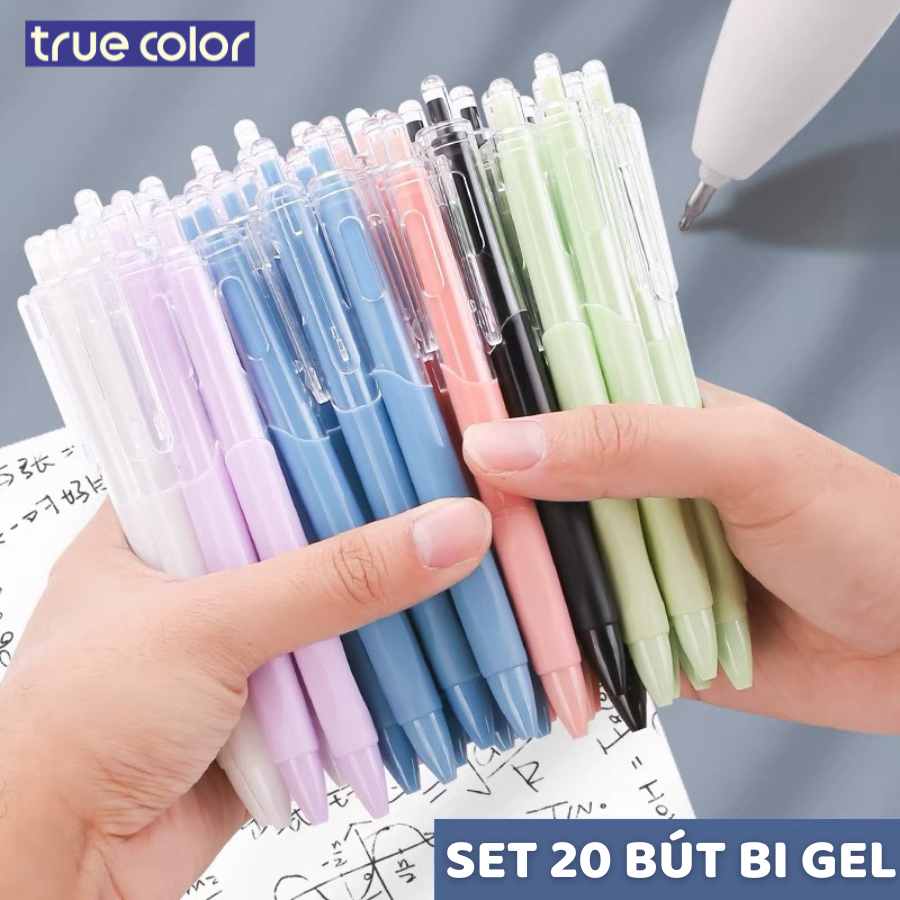 Set 20 Bút Mực Gel Đầu Bấm Mực Đen/Xanh Ngòi 0.5MM, Viết Êm, Trơn, Mực Đều Đậm, Giá Rẻ Dành Cho Học Sinh, Sinh Viên
