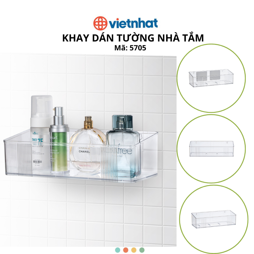 Khay đựng đồ nhà tắm dán tường, Khay đựng đồ nhà bếp trong suốt Chính Hãng Việt Nhật (Mã 5705)