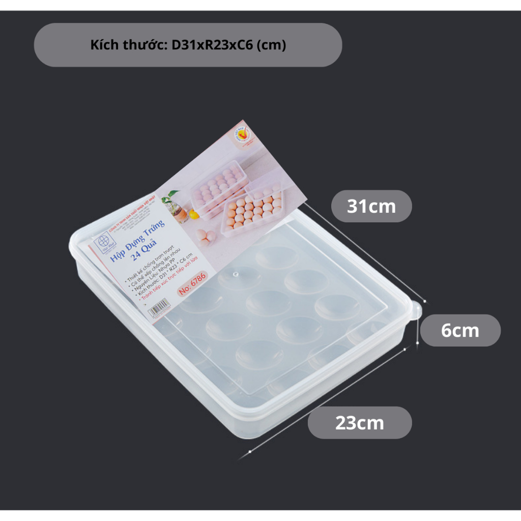 Hộp đựng trứng 24 ô bảo quản trứng tươi ngon không gây mùi ra tủ lạnh Chính Hãng Việt Nhật (Mã 6786)