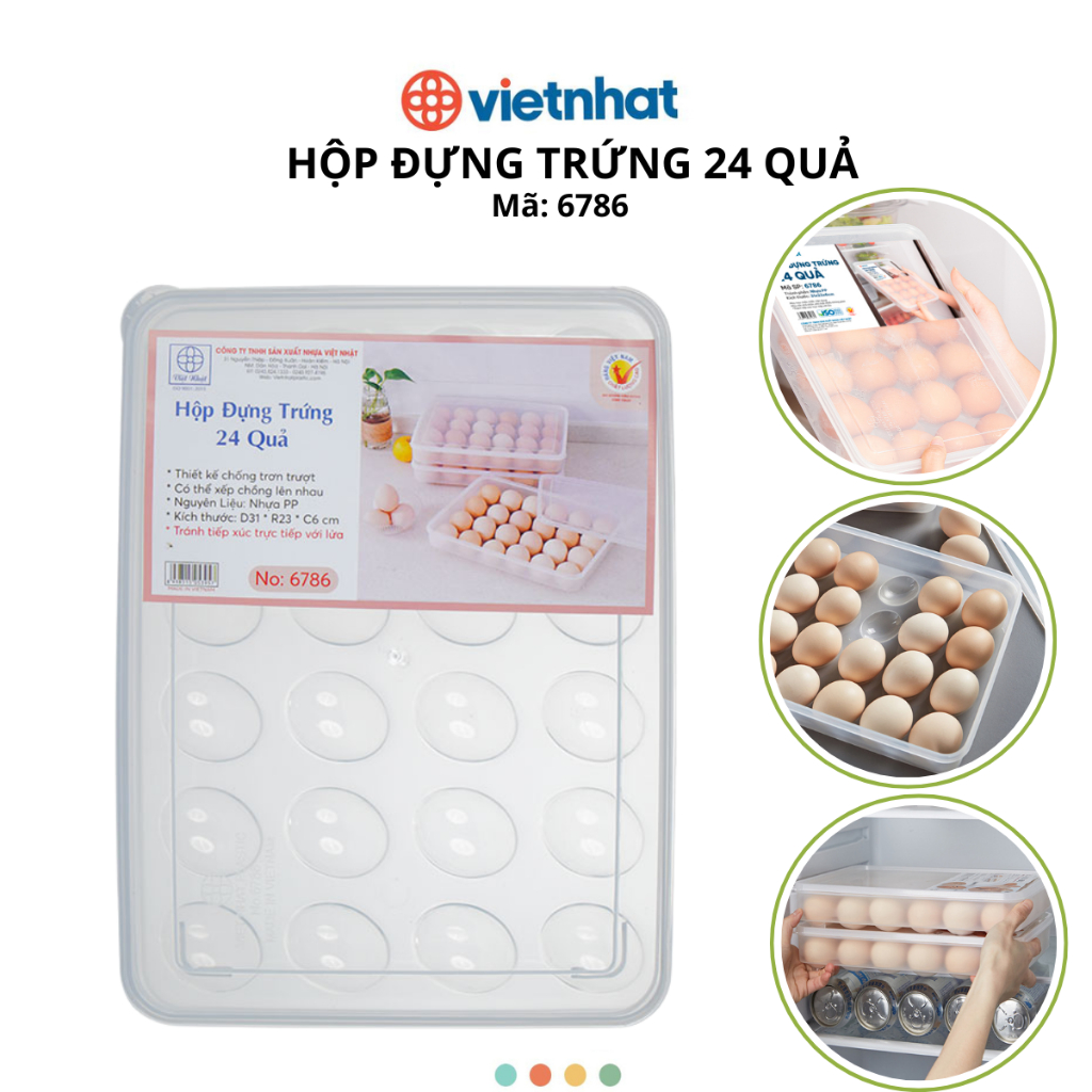 Hộp đựng trứng 24 ô bảo quản trứng tươi ngon không gây mùi ra tủ lạnh Chính Hãng Việt Nhật (Mã 6786)