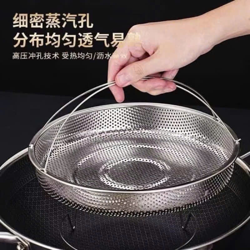 Vỉ Hấp Inox 304 Kèm Đế Tháo Rời Có Tay Cầm Chống, Rổ Hấp Bằng Thép Không Gỉ - KHAY HẤP ĐỒ ĂN - KHAY VI HAP DO