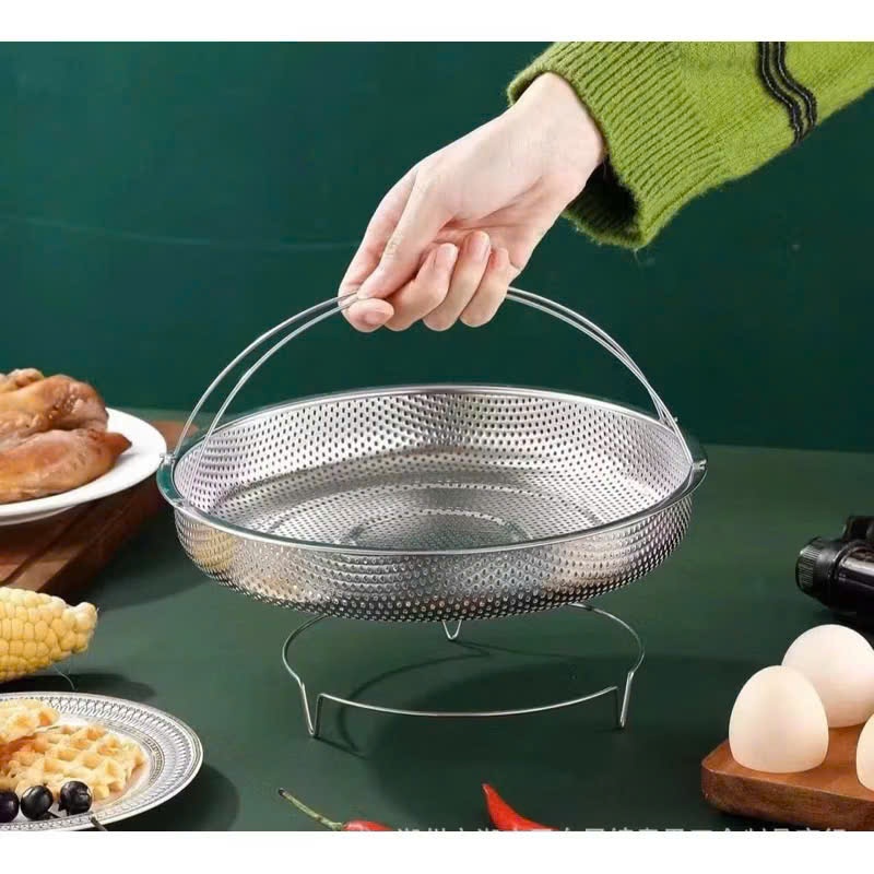 KHAY HẤP ĐỒ ĂN INOX XỊN , Khay rổ - rá hấp thức ăn inox có đế,đa năng - MA: KHAYHAPTHUCAN