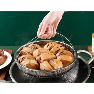 KHAY HẤP ĐỒ ĂN SIÊU BỀN,  Khay rổ - rá hấp thức ăn inox có đế,đa năng - MA: KHAYHAPTHUCAN