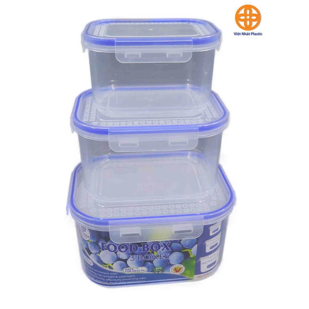 Bộ 3 Hộp Đựng Thực Phẩm Chữ Nhật, Hộp bảo quản đồ ăn tươi ngon, Hộp đựng đồ khô sống Chính Hãng VIỆT NHẬT (Mã 6532)