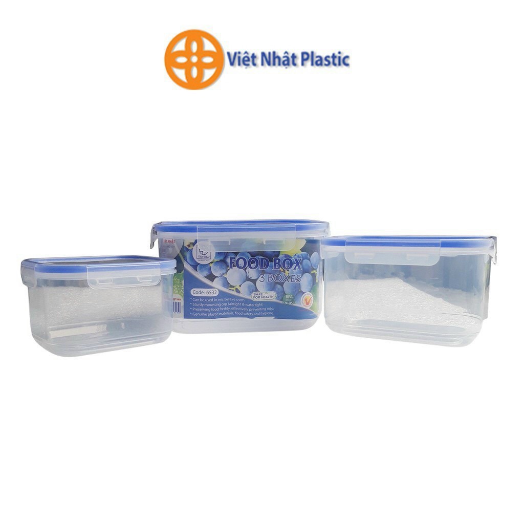 Bộ 3 Hộp Đựng Thực Phẩm Chữ Nhật, Hộp bảo quản đồ ăn tươi ngon, Hộp đựng đồ khô sống Chính Hãng VIỆT NHẬT (Mã 6532)
