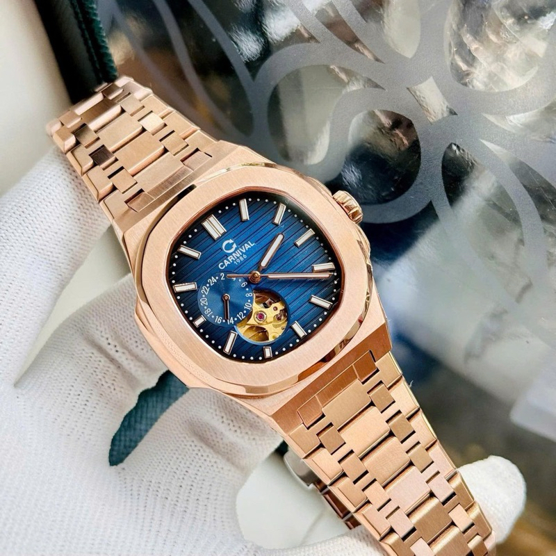 Đồng hồ nam Carnival 8159G viền trơn,máy Automatic lộ cơ cực đẹp 