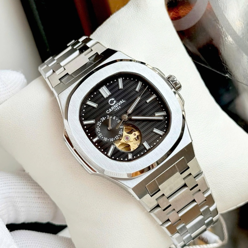 Đồng hồ nam Carnival 8159G viền trơn,máy Automatic lộ cơ cực đẹp 